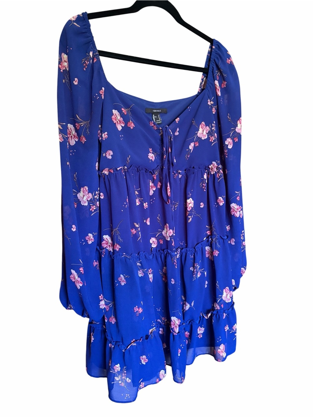 Forever 21 Blue Off The Shoulder Floral Tiered Mini Dress - Picture 2 of 6